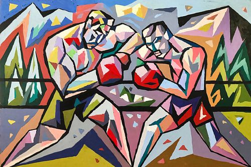 Abstract boksgevecht in de bergen