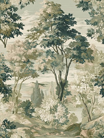 Antiek wandtapijt met een vintage groene boslandschap van Gentle Echoes