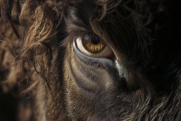 Schotse Hooglander Met Diepe Expressieve Oogopslag In Close-Up van Digitale Schilderijen