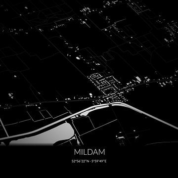Zwart-witte landkaart van Mildam, Fryslan. van Rezona