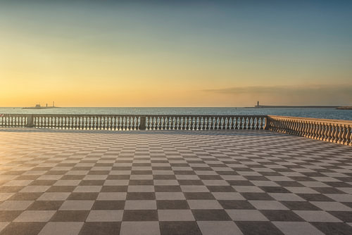 Terrazza Mascagni at Sunset with Livorno Port and Lighthouse