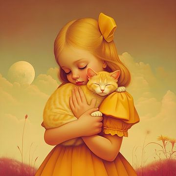 Tender Embrace - girl with kitten by Lauri Creates