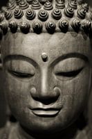Head of a stone Buddha statue in sepia