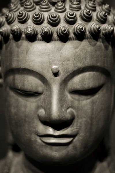 Kopf einer steinernen Buddha-Statue in Sepia von Rob van Keulen