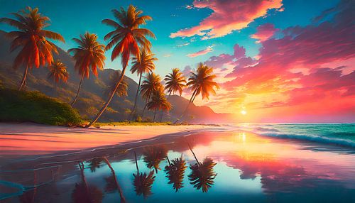 Strand met zonsondergang