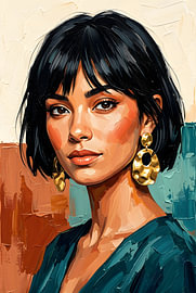 Portrait d'une femme chic et moderne, avec des touches dorées et des nuances de bleu sarcelle sur Zala Creative