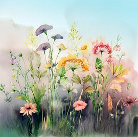 Botanische illustratie: Fleurige bloemen in aquarel van Studio Pieternel