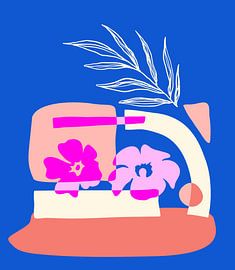 1950s Flowers Still Life on Blue by FRESH Fine Art