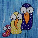 Mini-canvas vogelfamilie van Angelique van 't Riet thumbnail