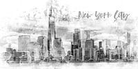 Modern Art NYC Manhattan Skyline | Aquarell monochrom