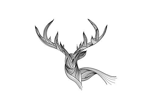 Poster Hirsch - Rentier - schwarz-weiß - Linien