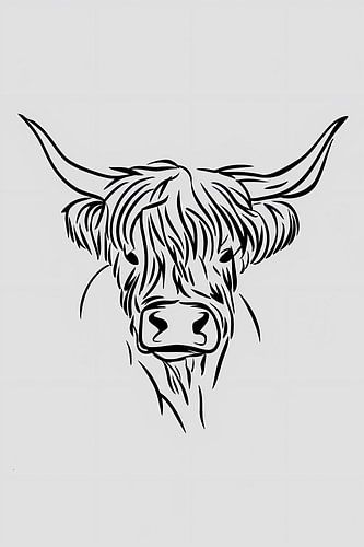 Minimalistische Schotse Hooglander in Zwart-Wit