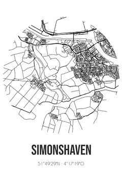 Simonshaven (Zuid-Holland) | Landkaart | Zwart-wit van MijnStadsPoster