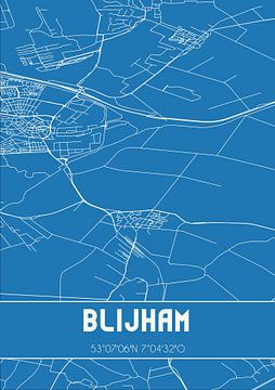 Blauwdruk | Landkaart | Blijham (Groningen) van MijnStadsPoster