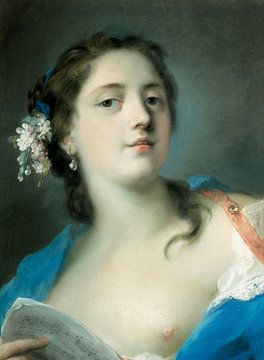 De zangeres Faustina Bordoni (1697-1781) met partituur, Rosalba Carriera