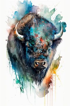 Buffalo - Watercolour by New Future Art Gallery
