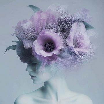 Dromerig vrouwelijk portret versmolten met florale elegantie van Color Square