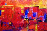 Red With Blue | Rood abstract schilderij