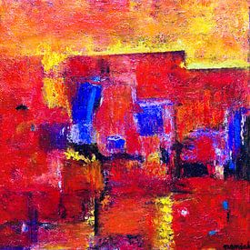 Peinture abstraite rouge 'Bleu en rouge&#039 ; sur Anja Namink - Peintures