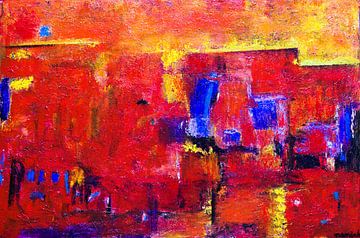 Peinture abstraite rouge 'Bleu en rouge&#039 ; sur Anja Namink - Peintures