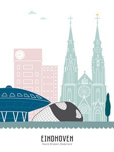 Skyline illustratie stad Eindhoven in kleur van Mevrouw Emmer