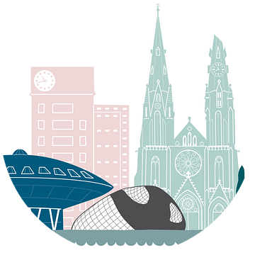Skyline illustratie stad Eindhoven in kleur van Mevrouw Emmer