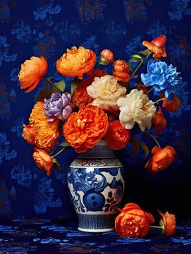 Raffinierte florale Schönheit | Blumenstillleben von Abstraktes Gemälde
