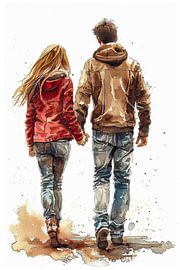 young couple hand in hand painting by Egon Zitter