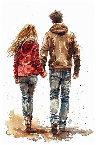 jong koppel hand in hand schilderij
