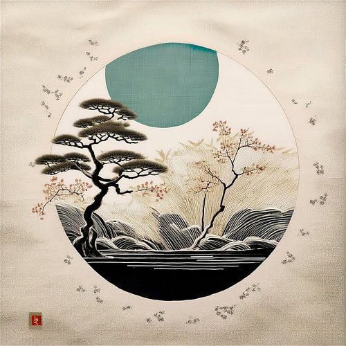 Japandi Art/ Wabi Sabi.  Traditioneel Japans Landschap