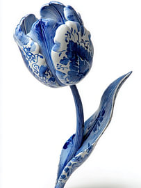 Tulip and Leaf in Delft Blue, Modern by Wilma Mesman