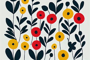 Kleurrijk bloemenpatroon in de stijl van Marimekko IV van Whale & Sons