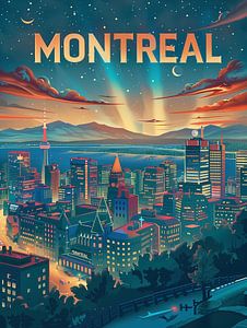Lumières de Montréal : Affiche du paysage urbain sous un ciel nordique