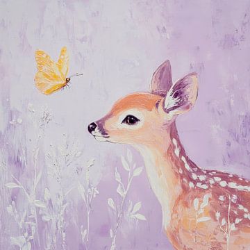 Hert en vlinder in vrede van Poster Art Shop