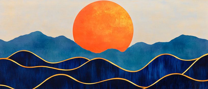 Sonnenuntergang über blauen Wellen von Poster Art Shop