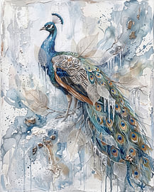 Majestueuze pauw in ijzige blauwtinten van Your unique art