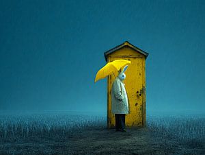 Das gelbe Kaninchen und der gelbe Regenschirm im Kleinen Gelben Haus