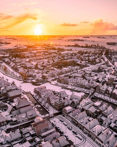 Neige à Makkum au lever du soleil