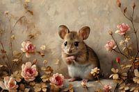 Bloemen vriendje - Muis temidden van Rozen