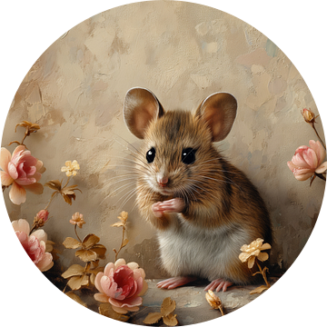 Bloemen vriendje - Muis temidden van Rozen van Eva Lee