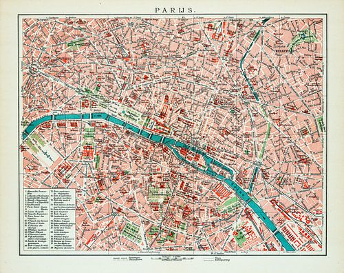 Vintage plattegrond Parijs ca. 1900