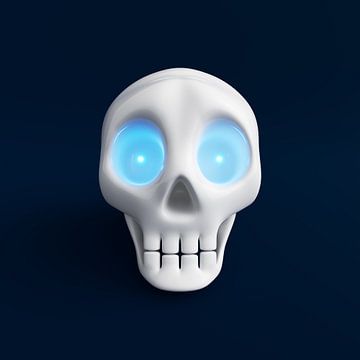 Lustiger Totenschädel mit blau leuchtenden Augen 2