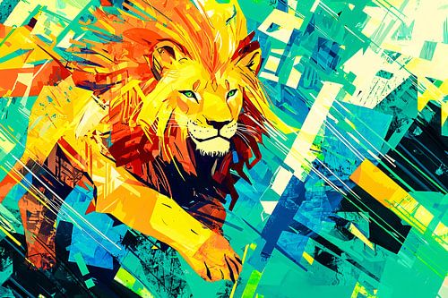 Abstracte kleurrijke leeuw