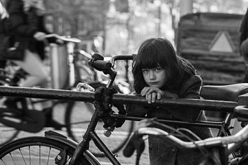 Girl on a bridge in old fashion looks, Amsterdam