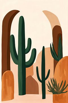Cactuslandschap in warme aardekleuren van Poster Art Shop