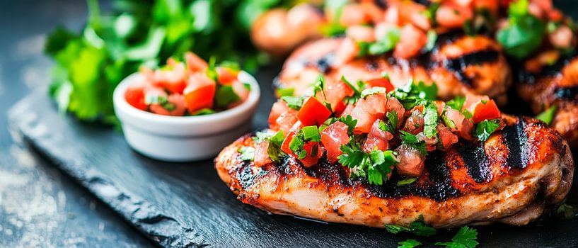 Grilled chicken with salsa and herbs by Poster Art Shop