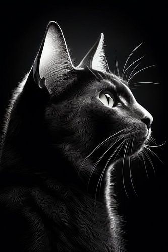 Portret van zwarte kat met achtergrondlicht