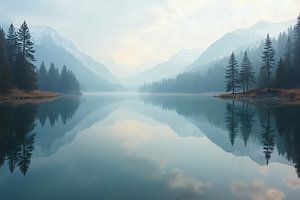 Stiller See und spiegelnde Landschaft: Ein Moment der Ruhe