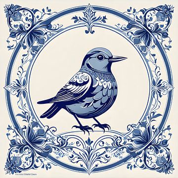 Delftsblauw Vogel van FoXo Art