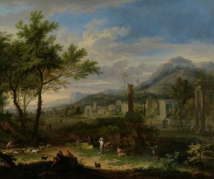 Arcadian landscape with fishermen, Jan van Huysum by Masterful Masters